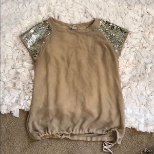 Tan sheer shirt w/ sequins S